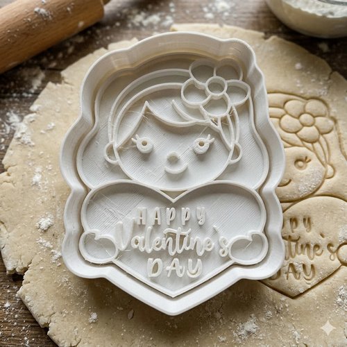 Emporte-piece saint valentin petite fille et coeur - 8 cm