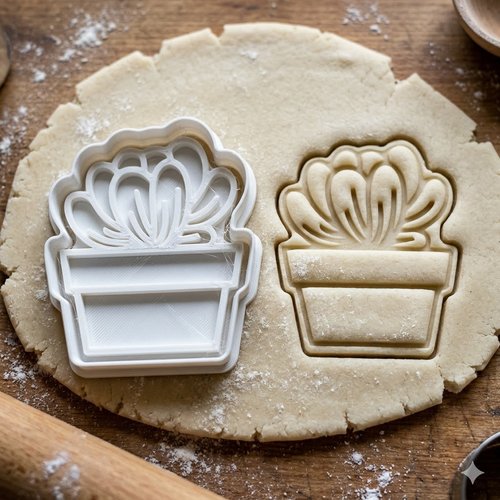 Emporte-piece plante succulente en pot 8 cm - moule biscuit artisanal