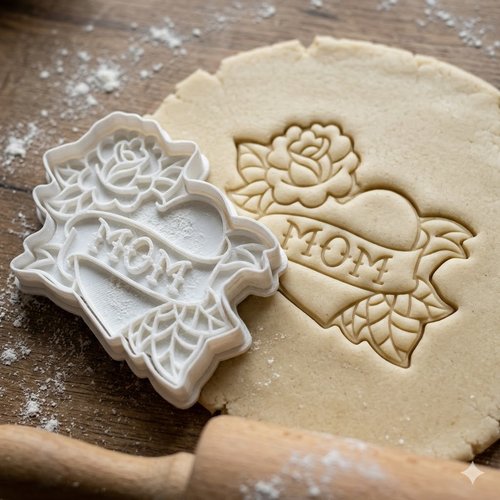 Emporte-piece coeur tatouage mom 8 cm - moule biscuit fete des meres