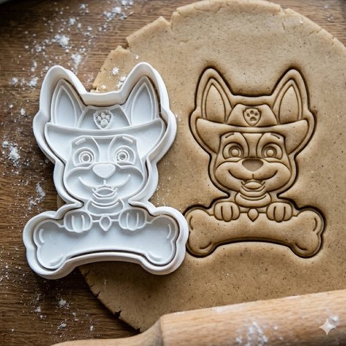 Emporte-piece chien patrouille avec os - moule biscuit 8 cm