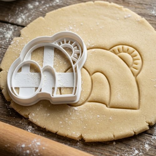 Emporte-pièce arc-en-ciel et soleil 8 cm pour biscuits et pâtisserie