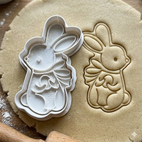 Emporte-piece lapin de paques avec noeud 8 cm pour biscuits et pate sablee