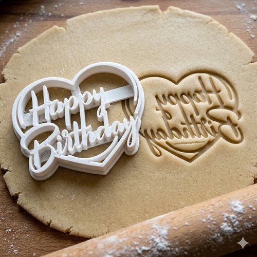 Emporte-piece happy birthday coeur 8 cm - moule biscuit artisanal