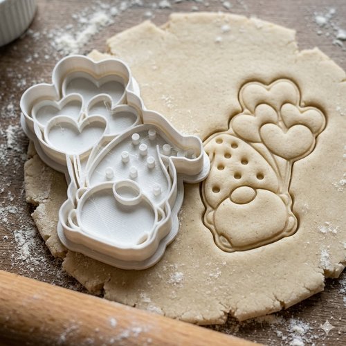 Emporte-piece gnome aux ballons coeurs 8 cm pour biscuits et patisserie