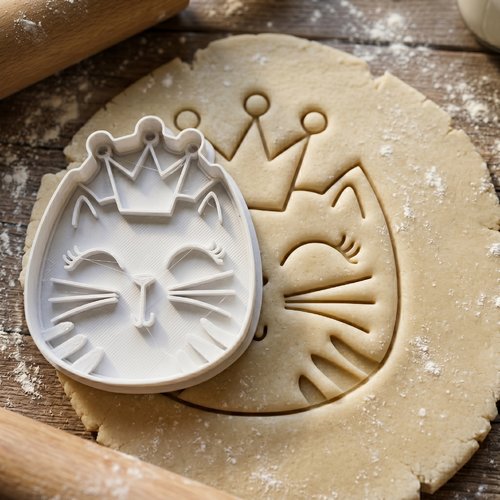 Emporte-pièce chat couronne 8 cm noir - moule biscuit artisanal