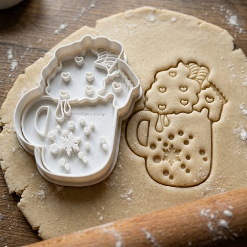 Emporte-piece mug chocolat chaud hiver, flocon, 8 cm