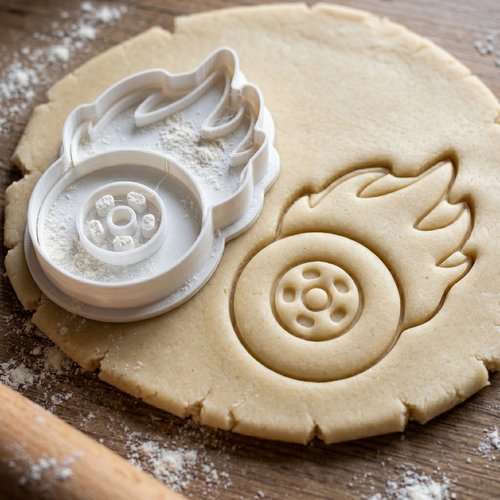 Emporte-pièce roue enflammée 8cm moule biscuit