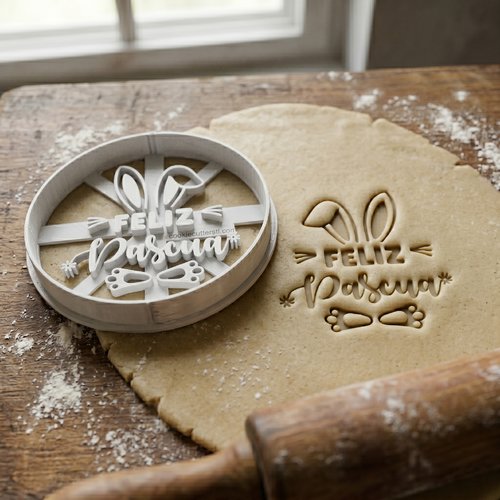 Emporte-piece paques feliz pascua lapin 8cm