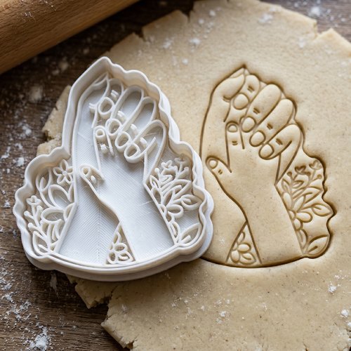 Emporte-piece mains entrelacees floral, moule a biscuits 8cm