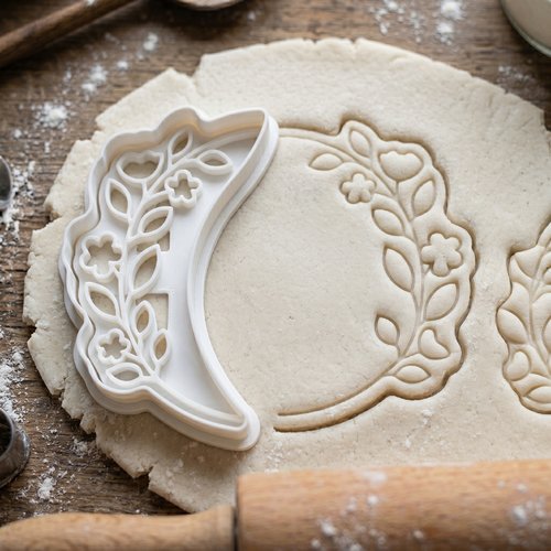 Emporte-pièce lune fleurie 8cm - moule à biscuit artisanal noir