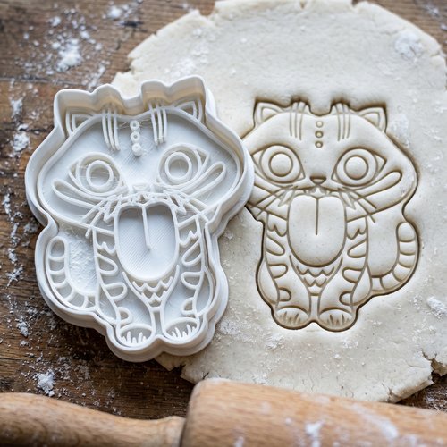 Emporte-pièce chat tigré 8 cm - moule à biscuits artisanal