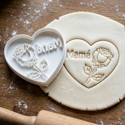 Emporte-pièce coeur rose mamá - moule à biscuits artisanal 8 cm
