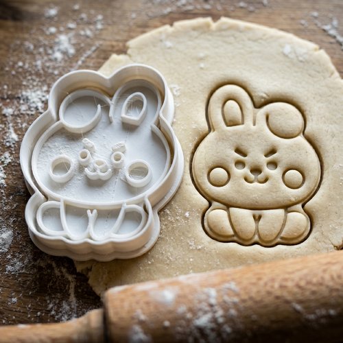 Emporte-pièce lapin kawaii 8cm - moule à biscuit artisanal noir