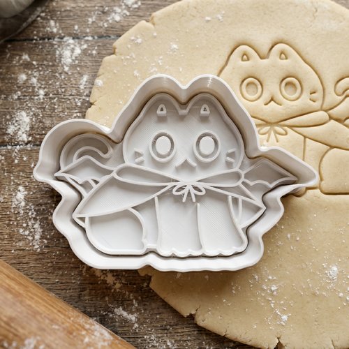 Emporte-pièce chat vampire - moule biscuit halloween artisanal 8 cm