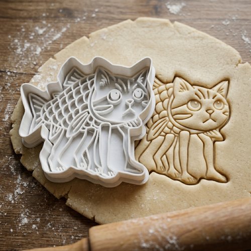 Emporte-pièce poisson-chat, moule biscuit chat sirène 8cm