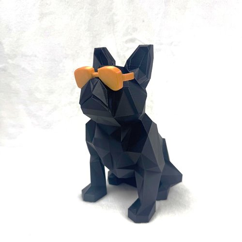 Figurine bouledogue français origami avec lunettes  - noir /or – impression 3d