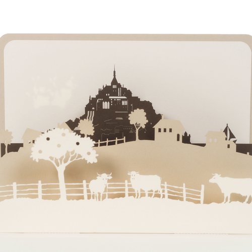 Carte de vœux 3d, pop up "vaches au mont saint michel"