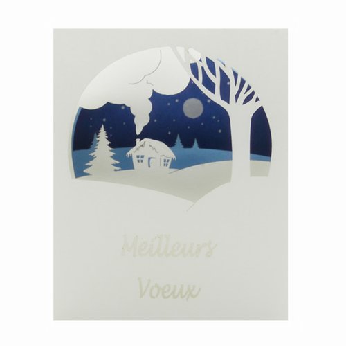Carte de vœux 3d, pop up "chaumière sous la neige"