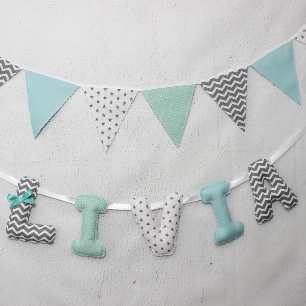 Guirlande De Fanions Vert D Eau Et Gris Deco Chambre Bebe Bapteme Garcon Fanions Tissu Un Grand Marche