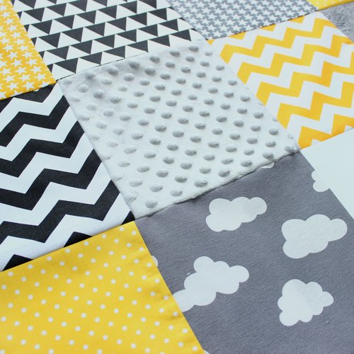 Montessori Tapis Déveil Pour Bébé Jaune Gris Cadeau Naissance Materiel Montessori Tapis De Parc Patchwork