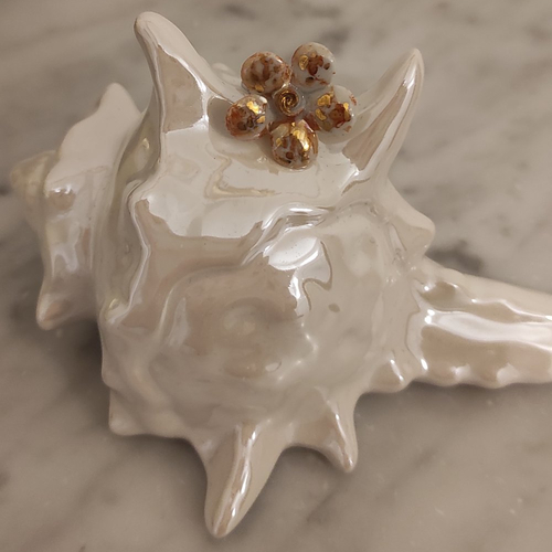Bague porcelaine fleur  de capucine orange et or