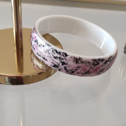 Bracelet porcelaine peint à la main rose et noir