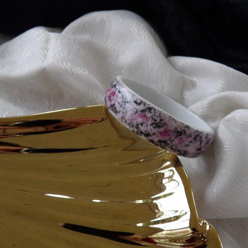 Bracelet porcelaine peint à la main rose et noir