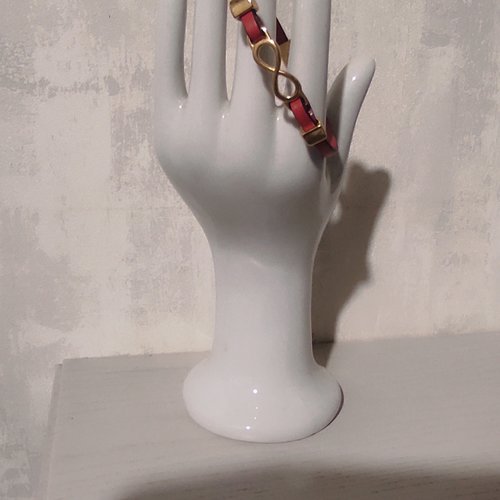 Bracelet cuir et boucle infini fait main rouge fait main
