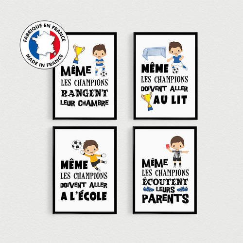 Promo Lot De 4 Posters Citations En Francais De Foot Footballeur Pour Enfant A Afficher Dans Des Cadres En Chambre Affiche Scandinave Un Grand Marche