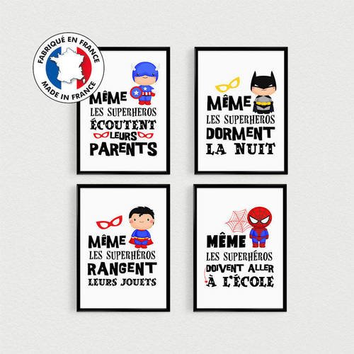 Promo Lot De 4 Posters Citations En Francais De Super Heros Pour Enfant A Afficher Dans Des Cadres Dans Une Chambre Affiche Scandinave Un Grand Marche