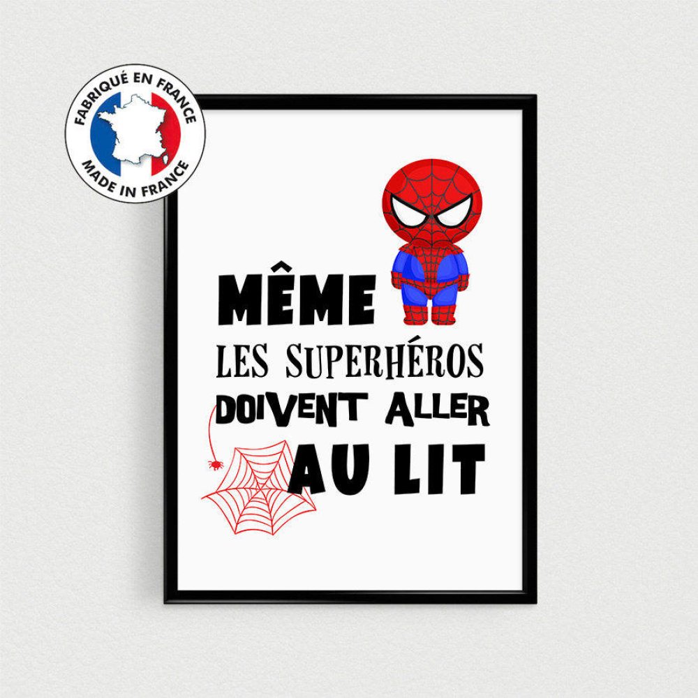 Poster Super Heros Pour Enfant Quot Meme Les Superheros Doivent Aller Au Lit Quot Affiche Citation Citation En Francais Un Grand Marche