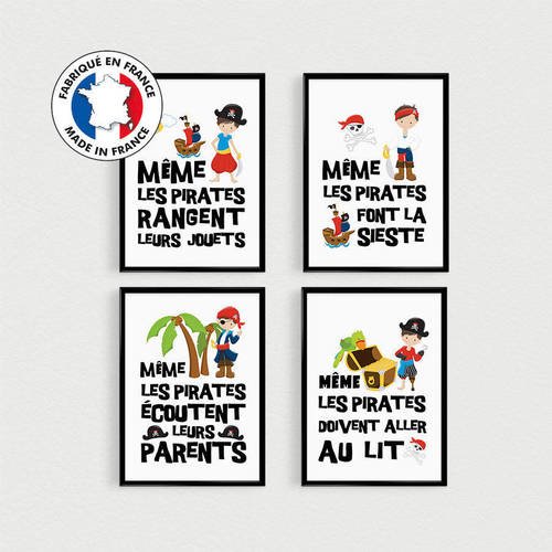 Promo Lot De 4 Posters Citation Petits Pirates Pour Chambre D Enfant Affiche Citation Decoration Enfant Cadeau Garcon Un Grand Marche