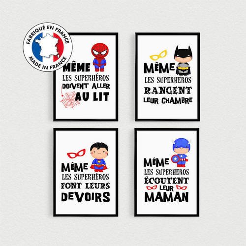 Promo Lot De 4 Posters 21x30cm Citations Super Heros Pour Enfant En Pele Mele Dans Une Chambre Affiche Scandinave Un Grand Marche