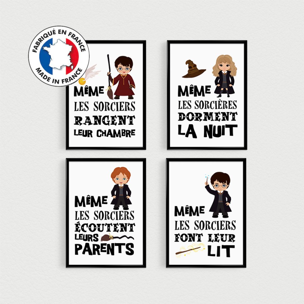 Promo Lot De 4 Posters De Citations Sorciers Pour Decoration Chambre D Enfant Caricature Un Grand Marche