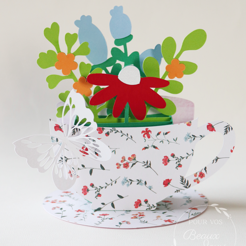 Carte d'anniversaire "bouquet de fleurs champêtre dans sa tasse"