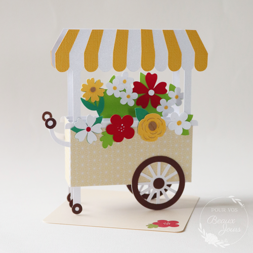 Carte d'anniversaire "charrette de fleurs estivales"