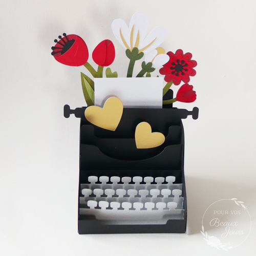 Carte saint-valentin "machine à écrire et fleurs"
