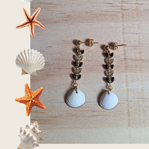 Boucles d'oreilles oyat noires et dorées