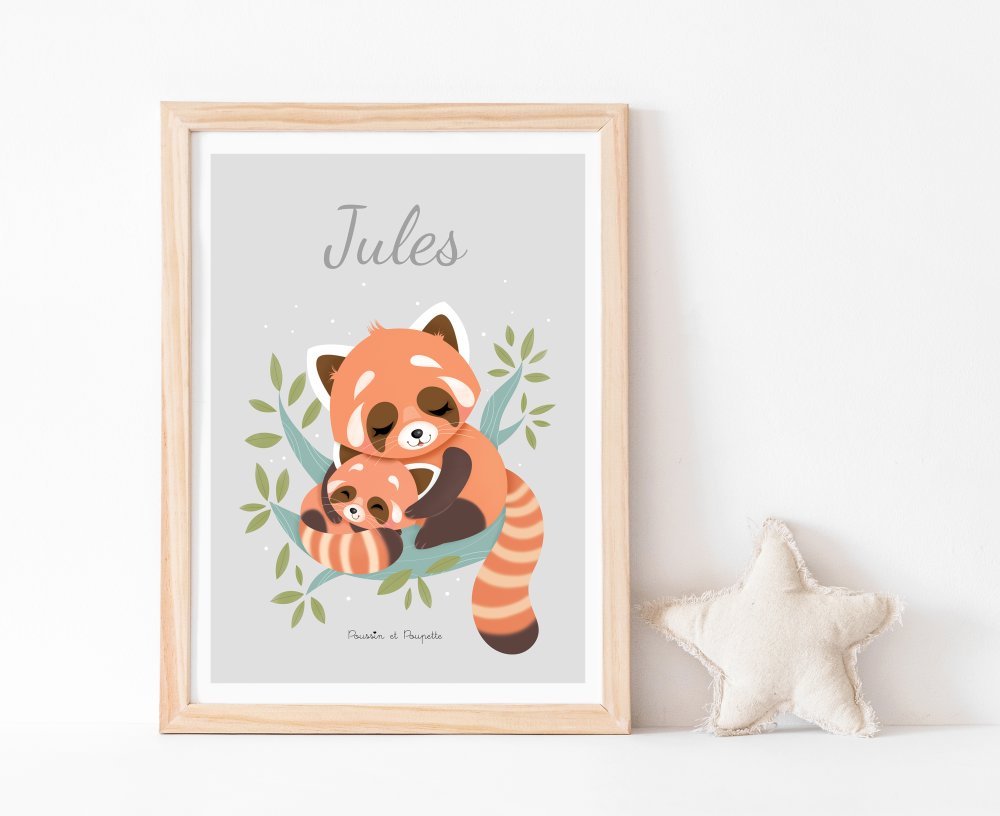 Panda Roux Affiche Chambre Bebe Affiche Personnalisable Poster Enfant Idee Cadeau Naissance Poster Chambre Bebe Illustration Un Grand Marche