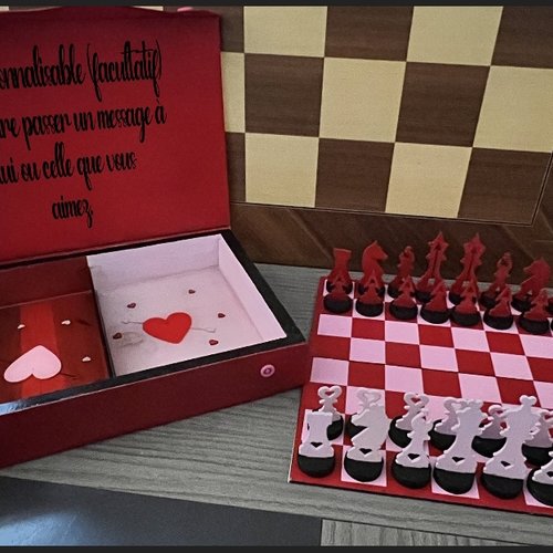 Jeu d'échecs couple amour saint valentin cœur love fait main