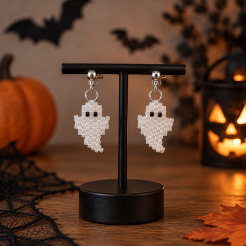 Boucles d'oreilles fantôme en perles miyuki delica - halloween délicat