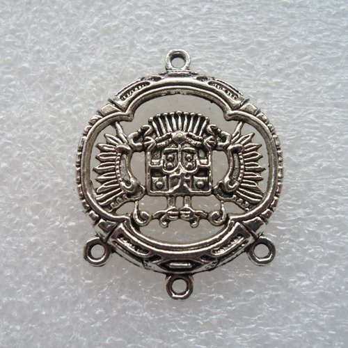 Connecteur breloque pendentif inca maya metal argente