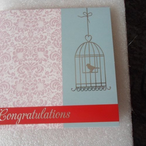 Carte  de voeux double congratulations avec oiseau dans une cage
