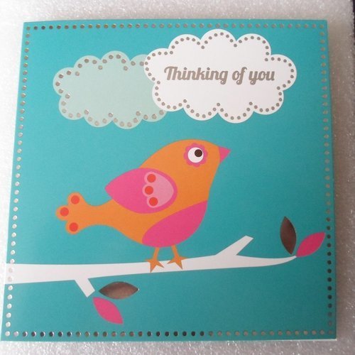 Carte  de voeux double "thinking of you" avec oiseau