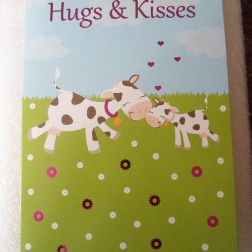 Carte  de voeux double "hugs and kisses" vaches