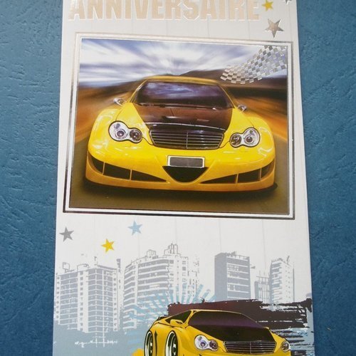 Carte  de voeux double heureux anniversaire voiture de sport