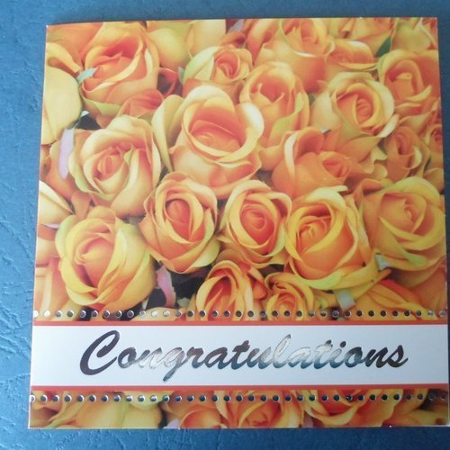 Carte  de voeux double "congratulations" roses jaunes
