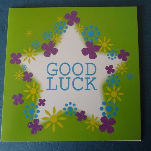 Carte  de voeux double "good luck" etoile et fleurs
