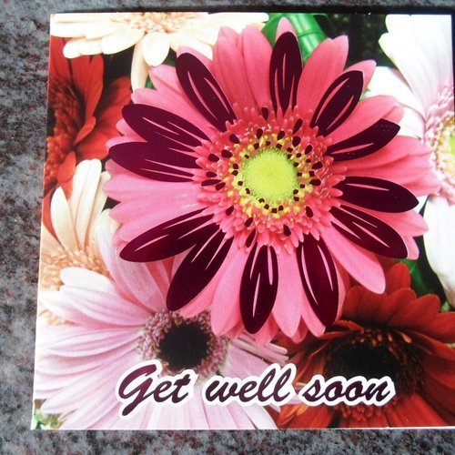 Carte  de voeux double "get well soon" fleurs
