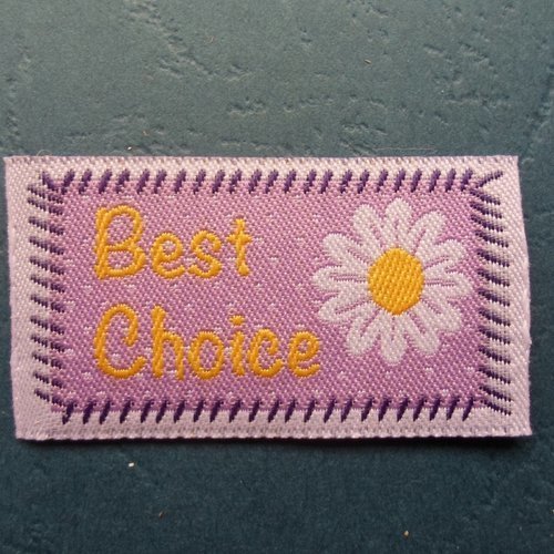 Etiquette, applique a coudre "best choice" et fleur en tissu